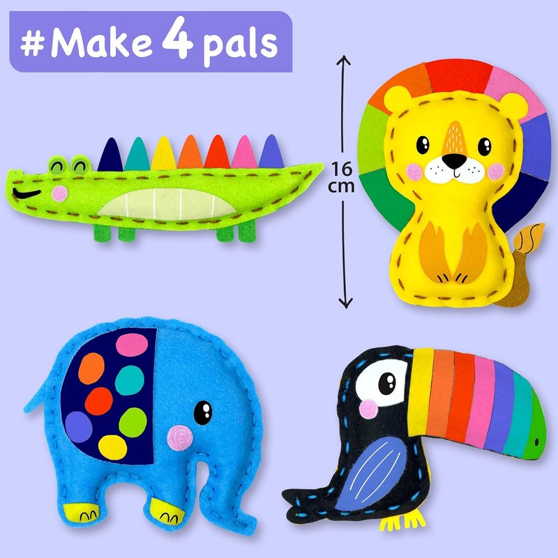 EZCRA Safari Animals Sewing Kit for Kids Ages 4-8, No-Mess Felt Craft Projects, 4 Easy Beginner Learn-to-Sew Toys for Boys and Girls - Image 2